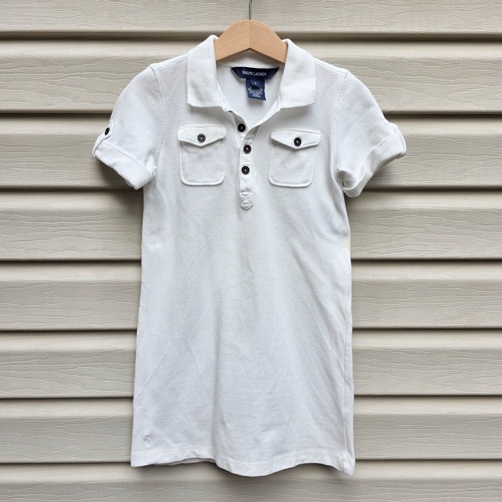 Ralph Lauren Girls Dress Size 5 White Cotton Pique Safari Utility Polo